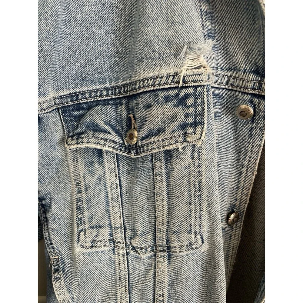 Vintage Banana Republic Travel & Safari Denim Jacket with Leather Trim Trucker L